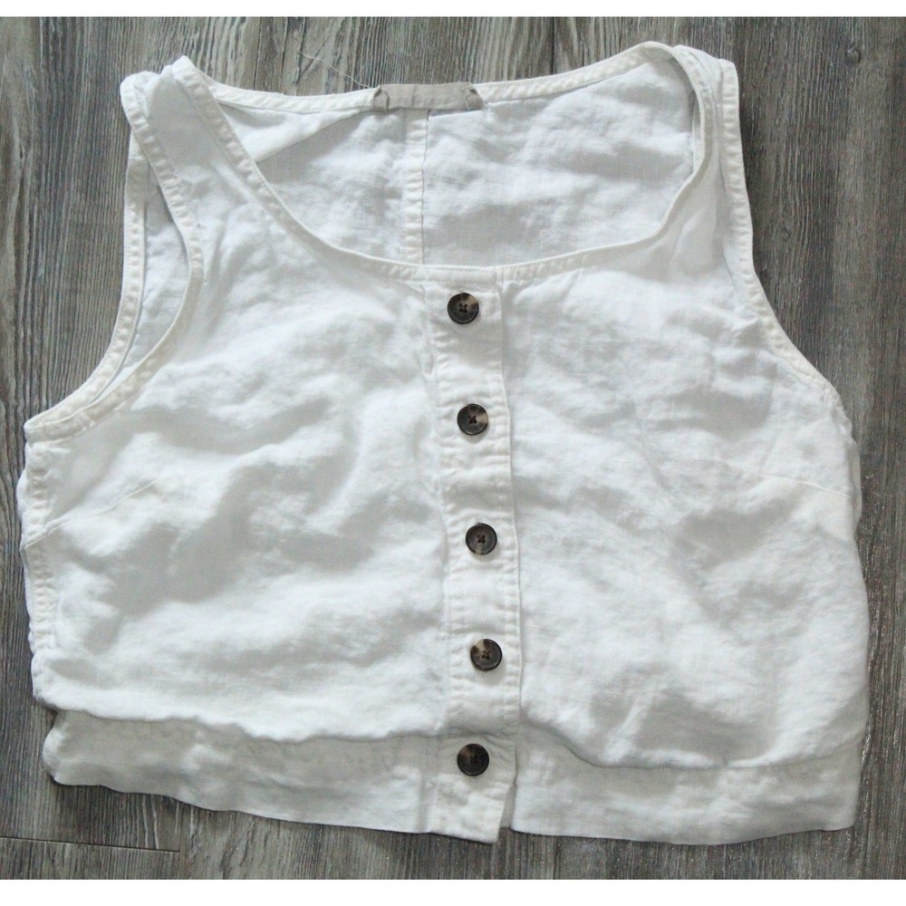 Everlane Crop Tank Top Size 2 White 100% Linen Button Front